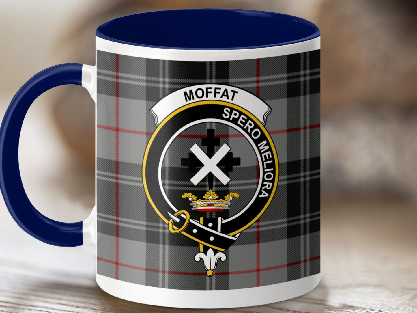 Physical Item 11oz / Dark Blue Moffat Clan Scottish Tartan Plaid Mug