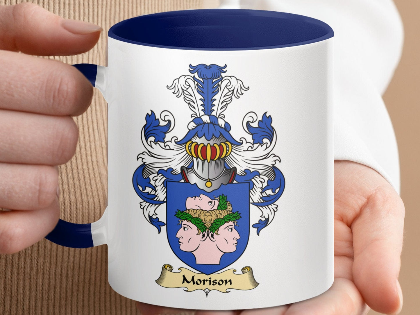 Physical Item 11oz / Dark Blue Morison Family Crest Blazon Heraldic Accent Mug