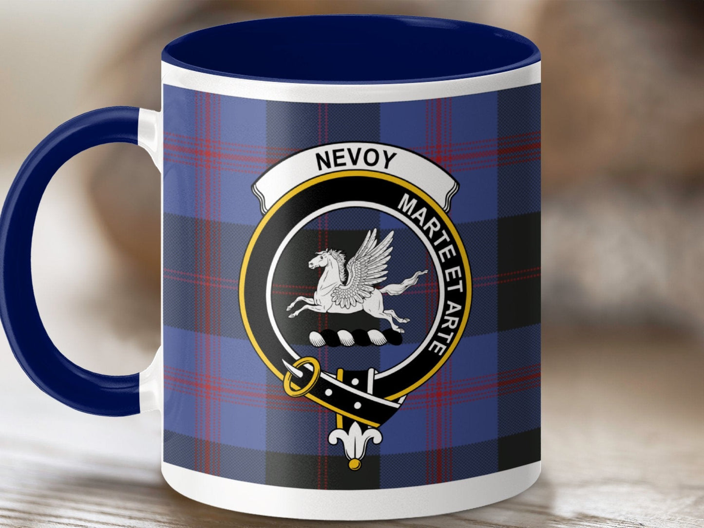 Physical Item 11oz / Dark Blue Nevoy Clan Scottish Tartan Marte Et Arte Mug