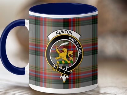 Physical Item 11oz / Dark Blue Newton Clan Crest Tartan Scottish Mug