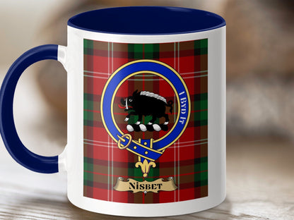 Physical Item 11oz / Dark Blue Nisbet Clan Scottish Tartan Crest Mug