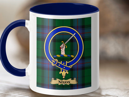 Physical Item 11oz / Dark Blue Nixon Clan Scottish Tartan Crest Mug