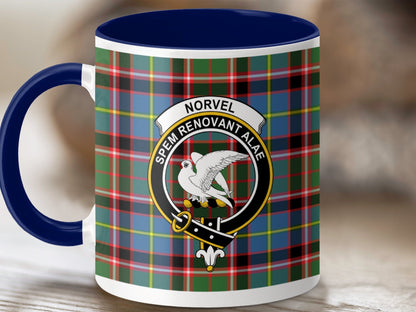 Physical Item 11oz / Dark Blue Norvel Clan Crest Tartan Scottish Mug