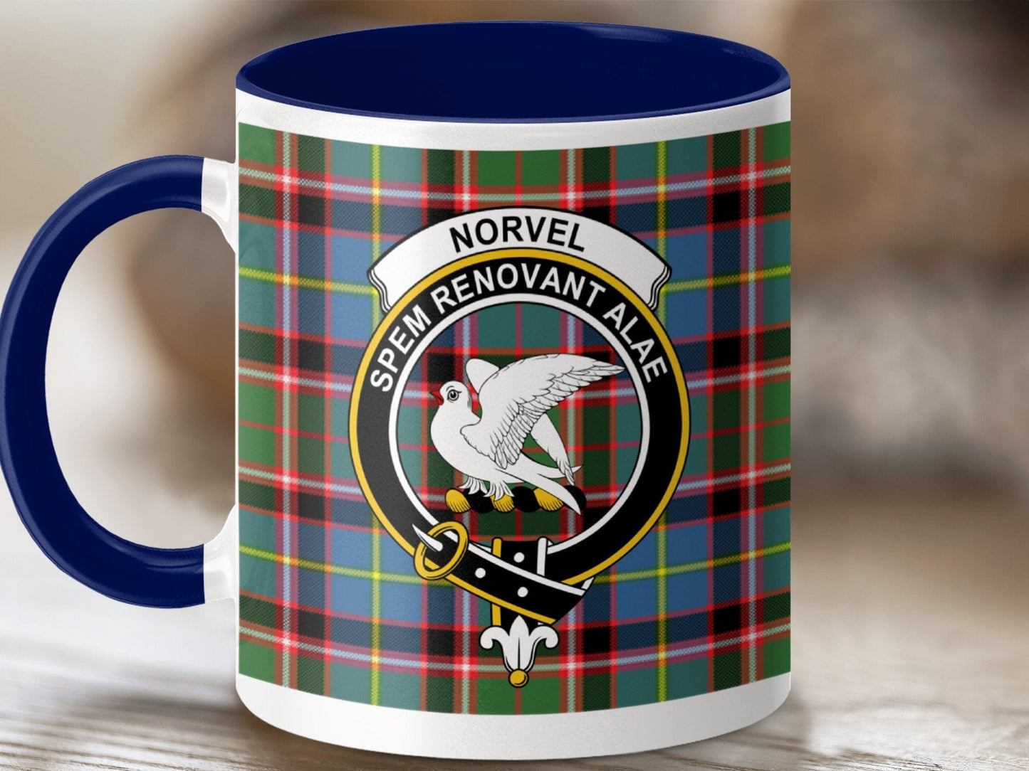 Physical Item 11oz / Dark Blue Norvel Clan Scottish Tartan Mug