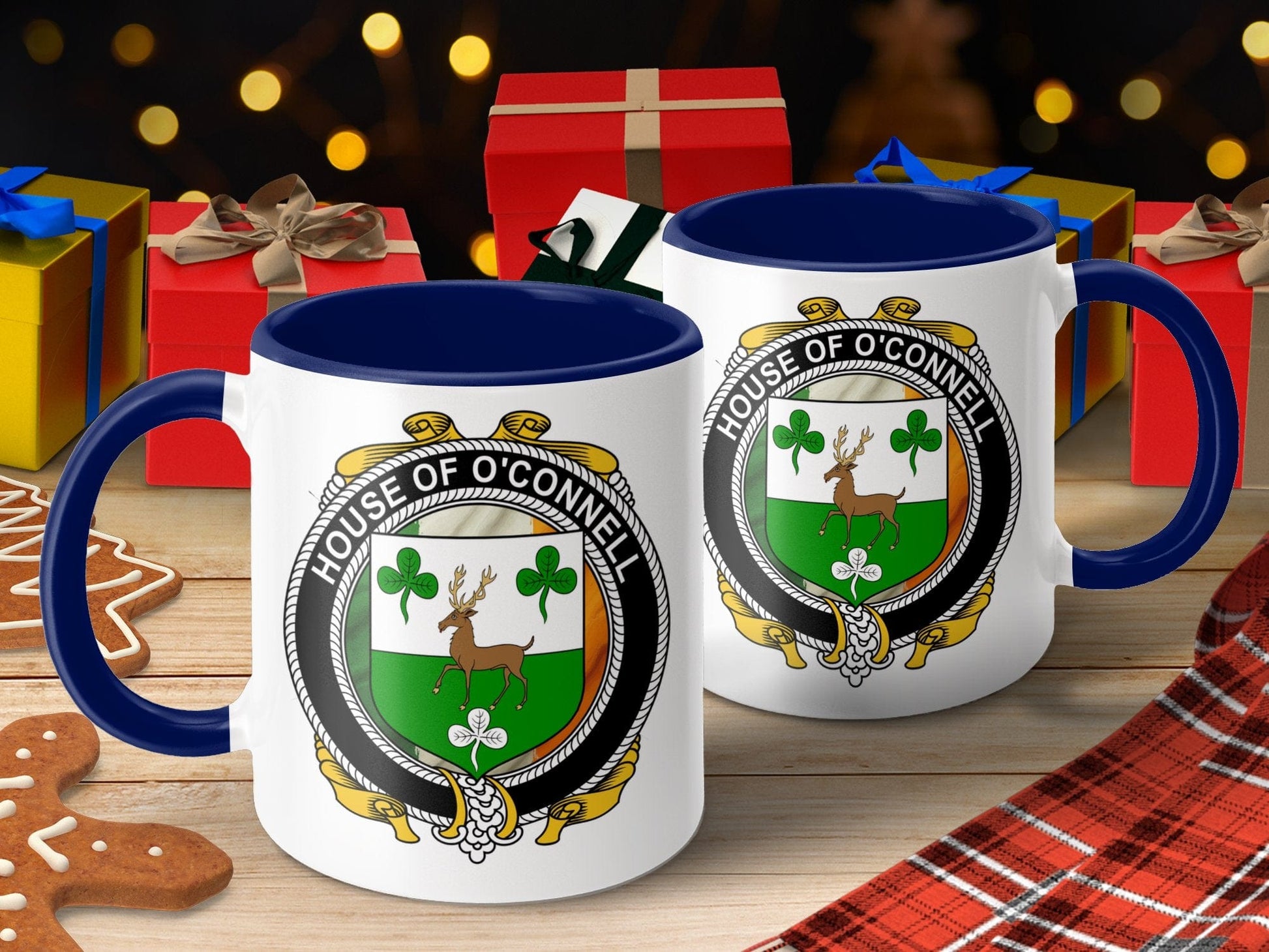 Physical Item 11oz / Dark Blue O'Connell Surname Irish Coat of Arms Design Mug