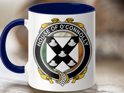 Physical Item 11oz / Dark Blue O'Connolly Surname Irish Crest Heritage Design Mug