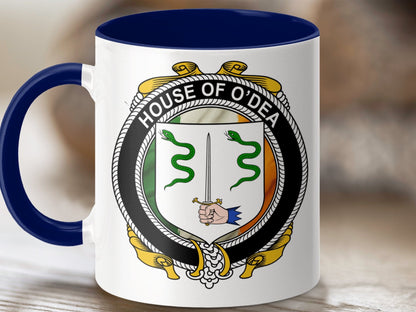 Physical Item 11oz / Dark Blue O'Dea Surname Irish Crest Heritage Coffee Mug