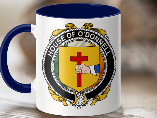 Physical Item 11oz / Dark Blue O'Donnell Surname Irish Crest Coffee Mug