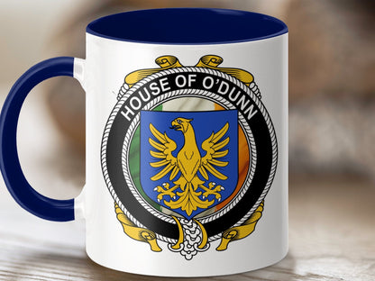 Physical Item 11oz / Dark Blue O'Dunn Irish Family Crest Emblem Coat of Arms Mug