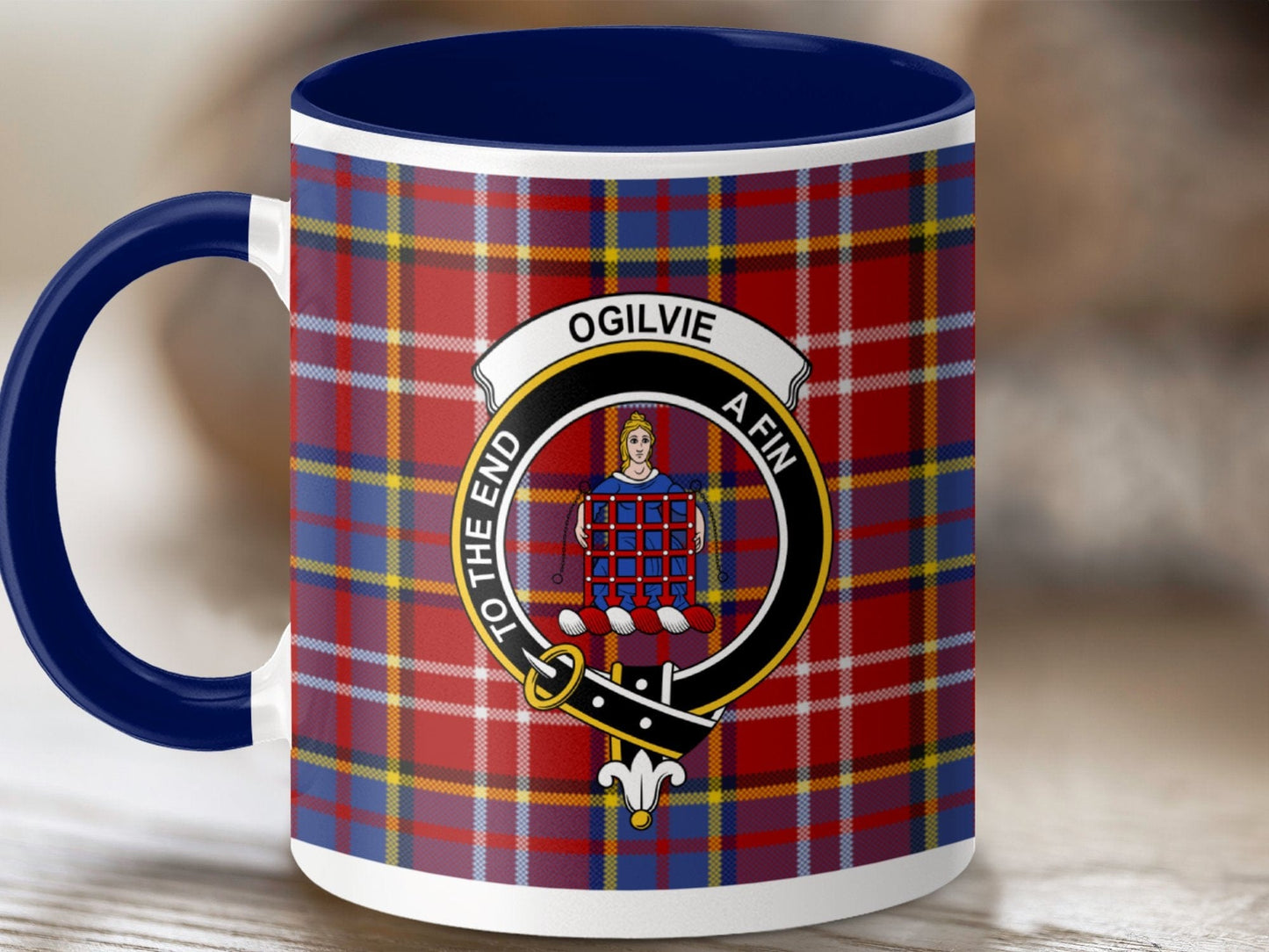 Physical Item 11oz / Dark Blue Ogilvie Clan Crest Tartan Scottish Mug