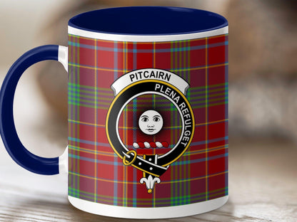 Physical Item 11oz / Dark Blue Pitcairn Clan Crest Tartan Scottish Mug