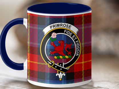 Physical Item 11oz / Dark Blue Primrose Clan Crest Tartan Scottish Mug