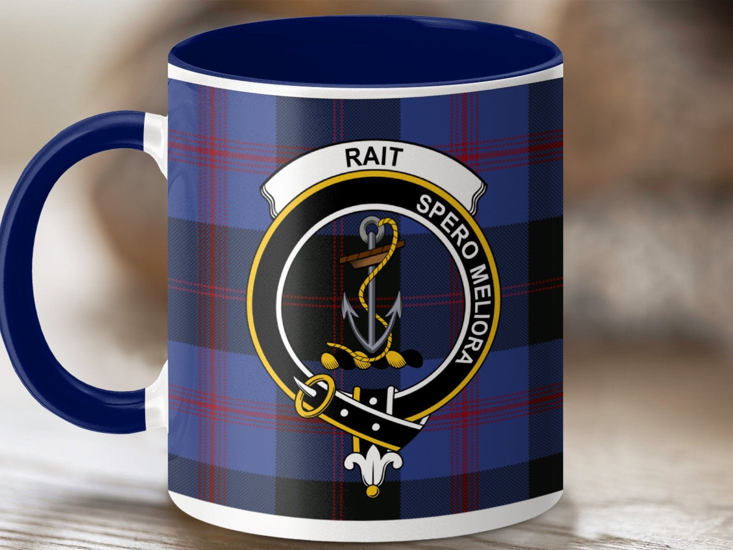 Physical Item 11oz / Dark Blue Rait Clan Crest Tartan Scottish Mug