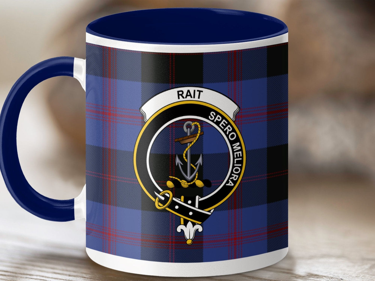 Physical Item 11oz / Dark Blue Rait Clan Crest Tartan Scottish Mug