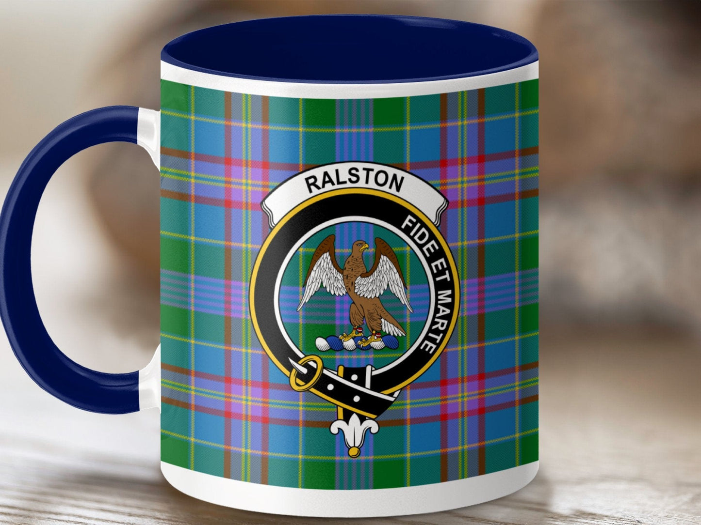 Physical Item 11oz / Dark Blue Ralston Clan Crest Tartan Scottish Mug