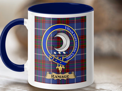 Physical Item 11oz / Dark Blue Ramage Clan Scottish Tartan Crest Mug