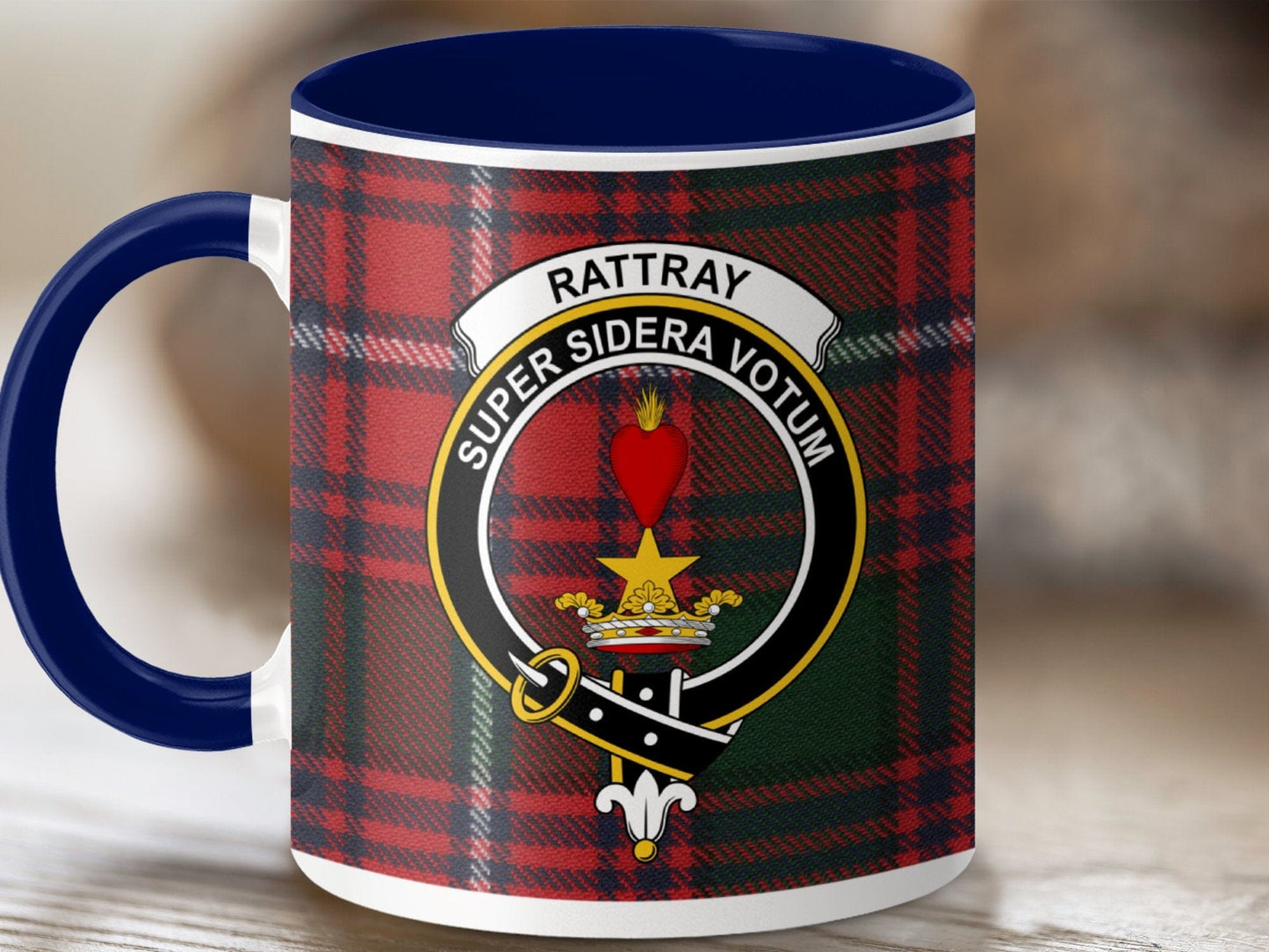 Physical Item 11oz / Dark Blue Rattray Clan Crest Tartan Scottish Mug