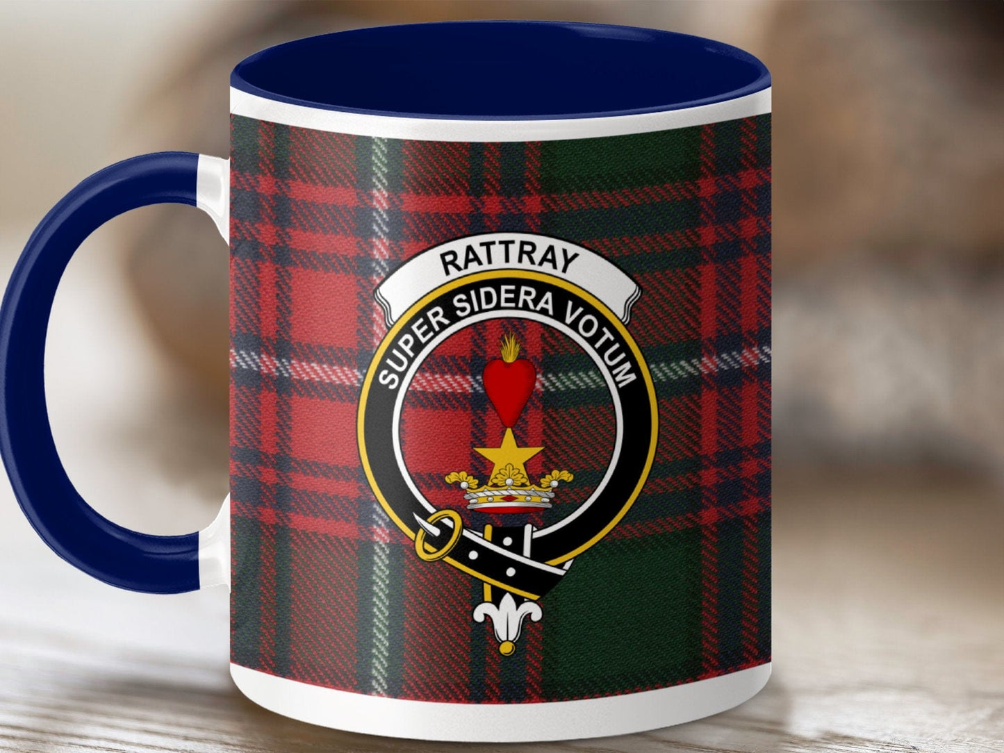 Physical Item 11oz / Dark Blue Rattray Clan Crest Tartan Scottish Mug