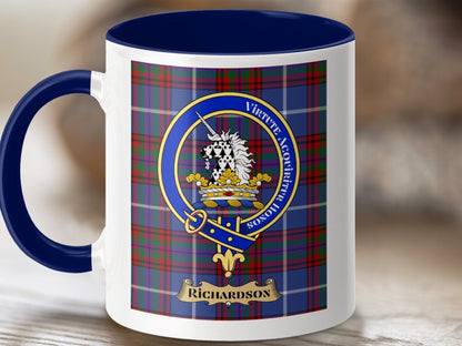 Physical Item 11oz / Dark Blue Richardson Clan Scottish Tartan Crest Mug