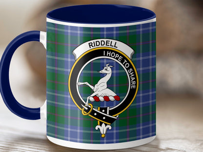 Physical Item 11oz / Dark Blue Riddell Clan Crest Tartan Scottish Mug