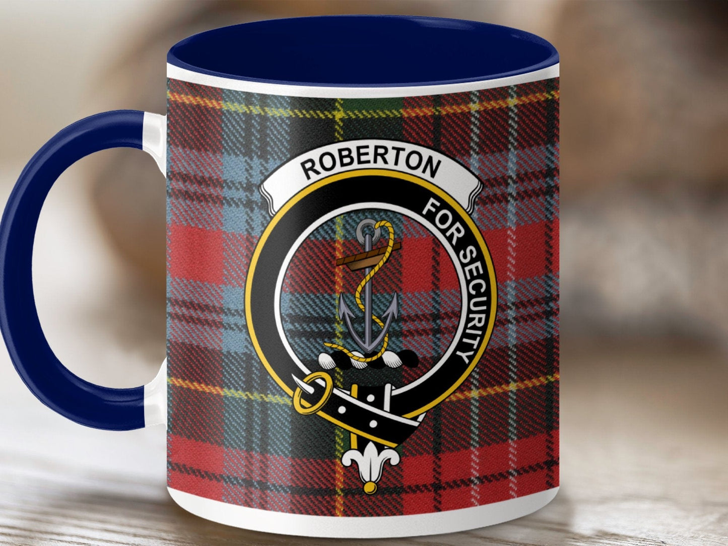 Physical Item 11oz / Dark Blue Roberton Clan Crest Tartan Scottish Mug