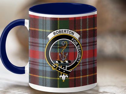 Physical Item 11oz / Dark Blue Roberton Clan Crest Tartan Scottish Mug