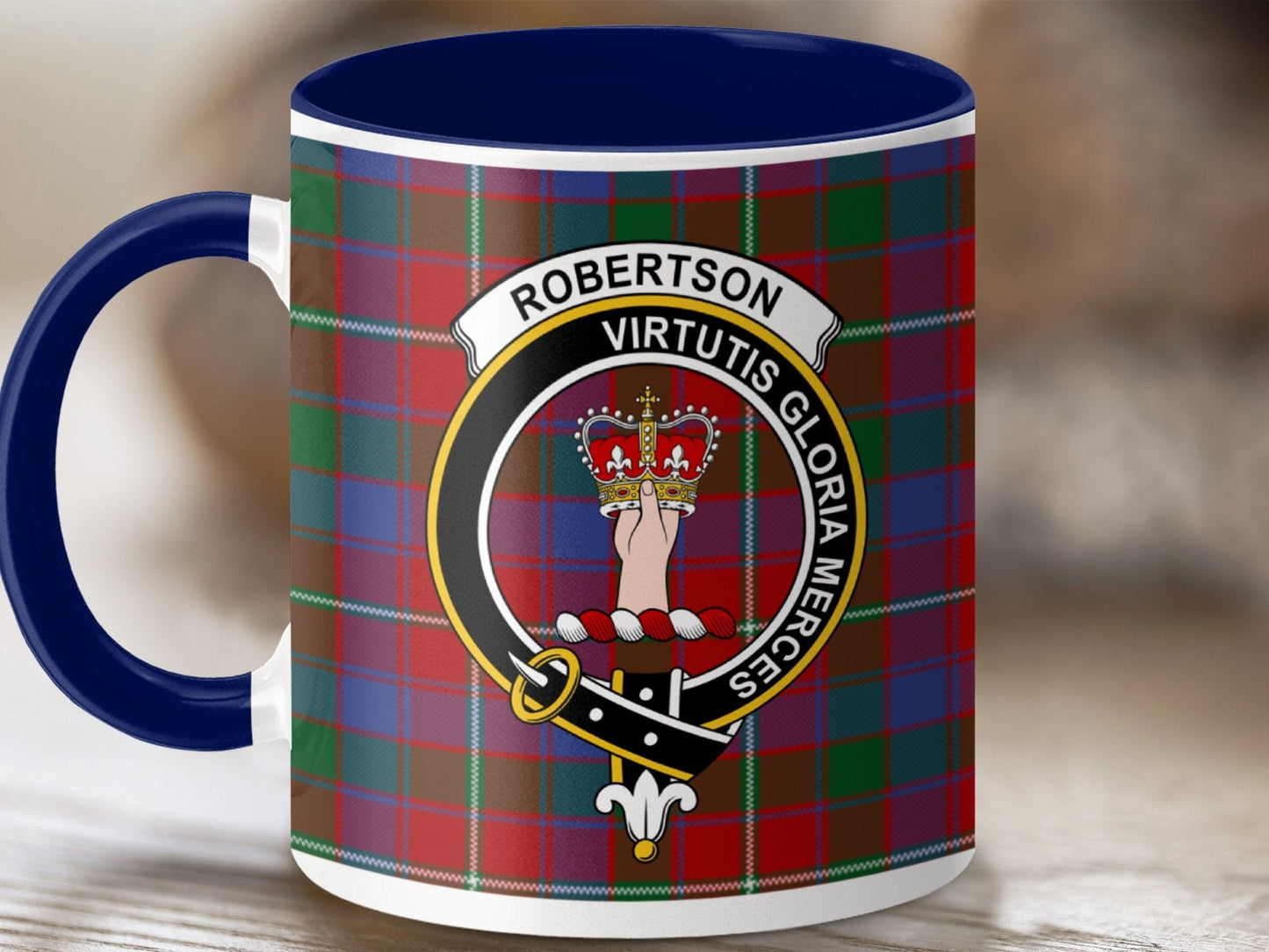 Physical Item 11oz / Dark Blue Robertson Clan Crest Tartan Scottish Mug