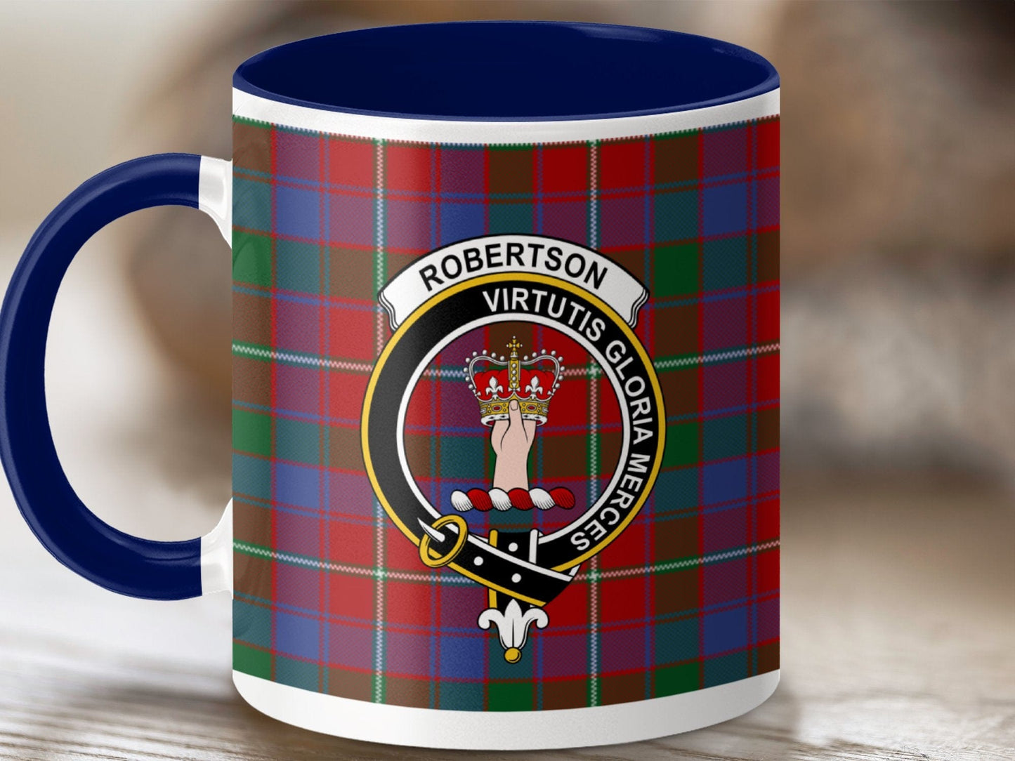 Physical Item 11oz / Dark Blue Robertson Clan Crest Tartan Scottish Mug