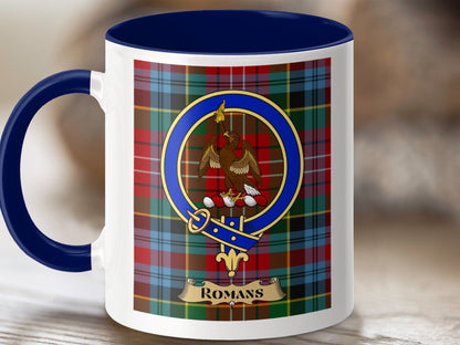 Physical Item 11oz / Dark Blue Romans Clan Scottish Tartan Crest Mug