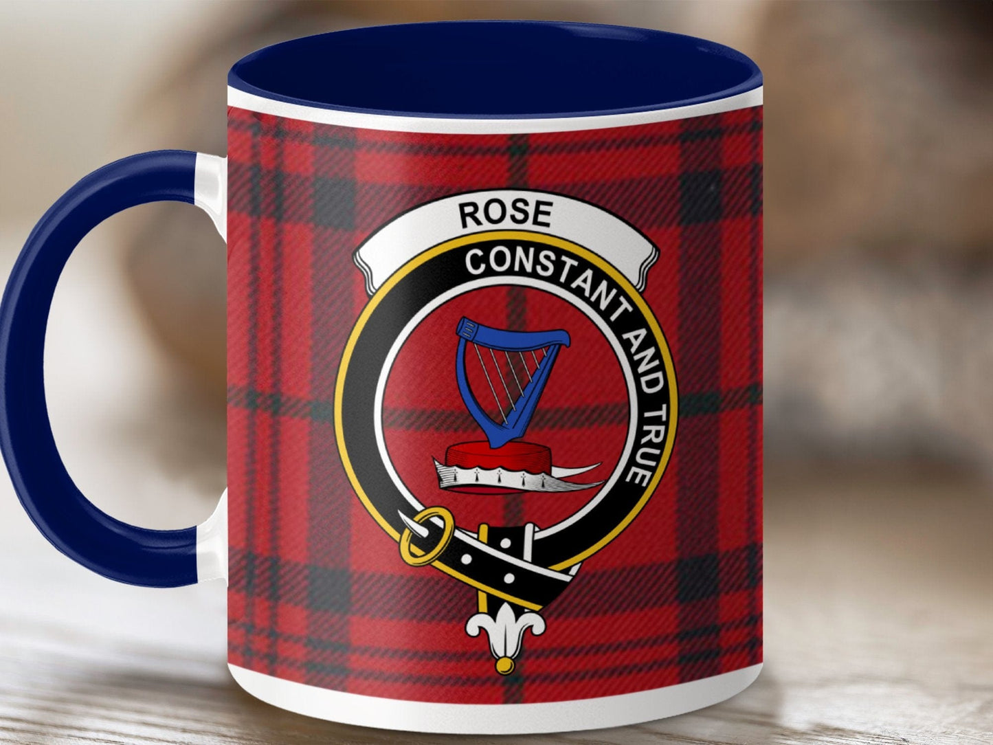 Physical Item 11oz / Dark Blue Rose Clan Crest Tartan Scottish Mug