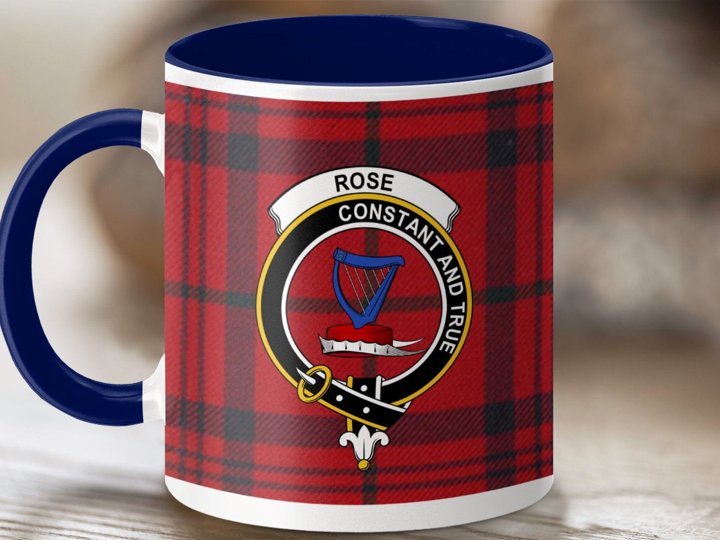 Physical Item 11oz / Dark Blue Rose Clan Crest Tartan Scottish Mug