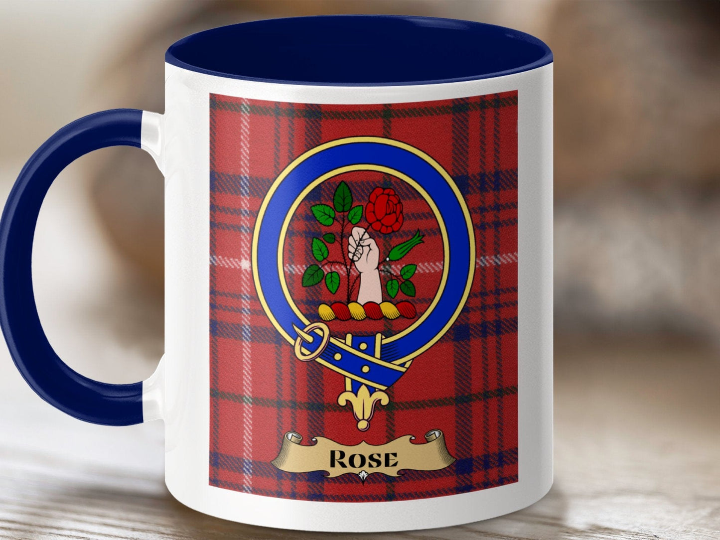 Physical Item 11oz / Dark Blue Rose Clan Scottish Tartan Crest Mug