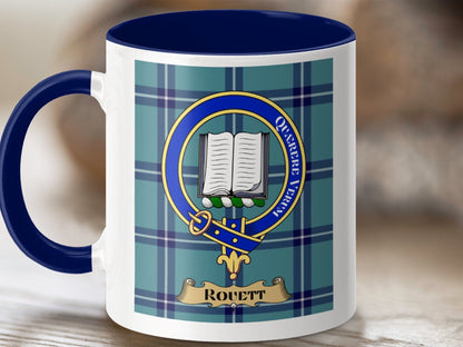 Physical Item 11oz / Dark Blue Rouett Clan Scottish Tartan Crest Mug