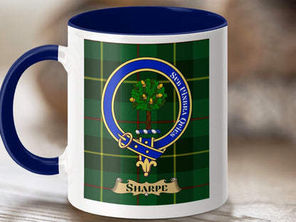 Physical Item 11oz / Dark Blue Sharpe Clan Scottish Tartan Crest Mug