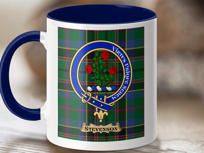 Physical Item 11oz / Dark Blue Stevenson Clan Scottish Tartan Crest Mug