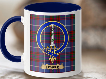 Physical Item 11oz / Dark Blue Temple Clan Scottish Tartan Crest Mug