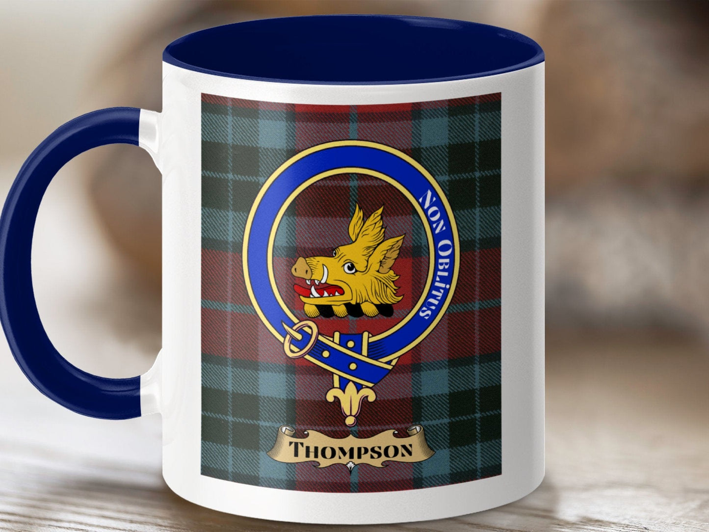 Physical Item 11oz / Dark Blue Thompson Clan Scottish Tartan Crest Mug