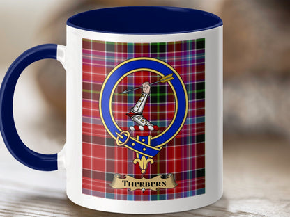 Physical Item 11oz / Dark Blue Thurburn Clan Scottish Tartan Crest Mug