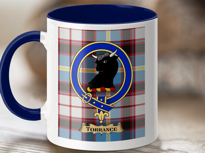 Physical Item 11oz / Dark Blue Torrance Clan Scottish Tartan Crest Mug