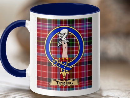 Physical Item 11oz / Dark Blue Turing Clan Scottish Tartan Crest Mug