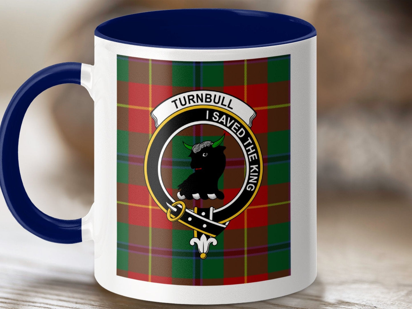 Physical Item 11oz / Dark Blue Turnbull Clan Scottish Tartan Crest Mug