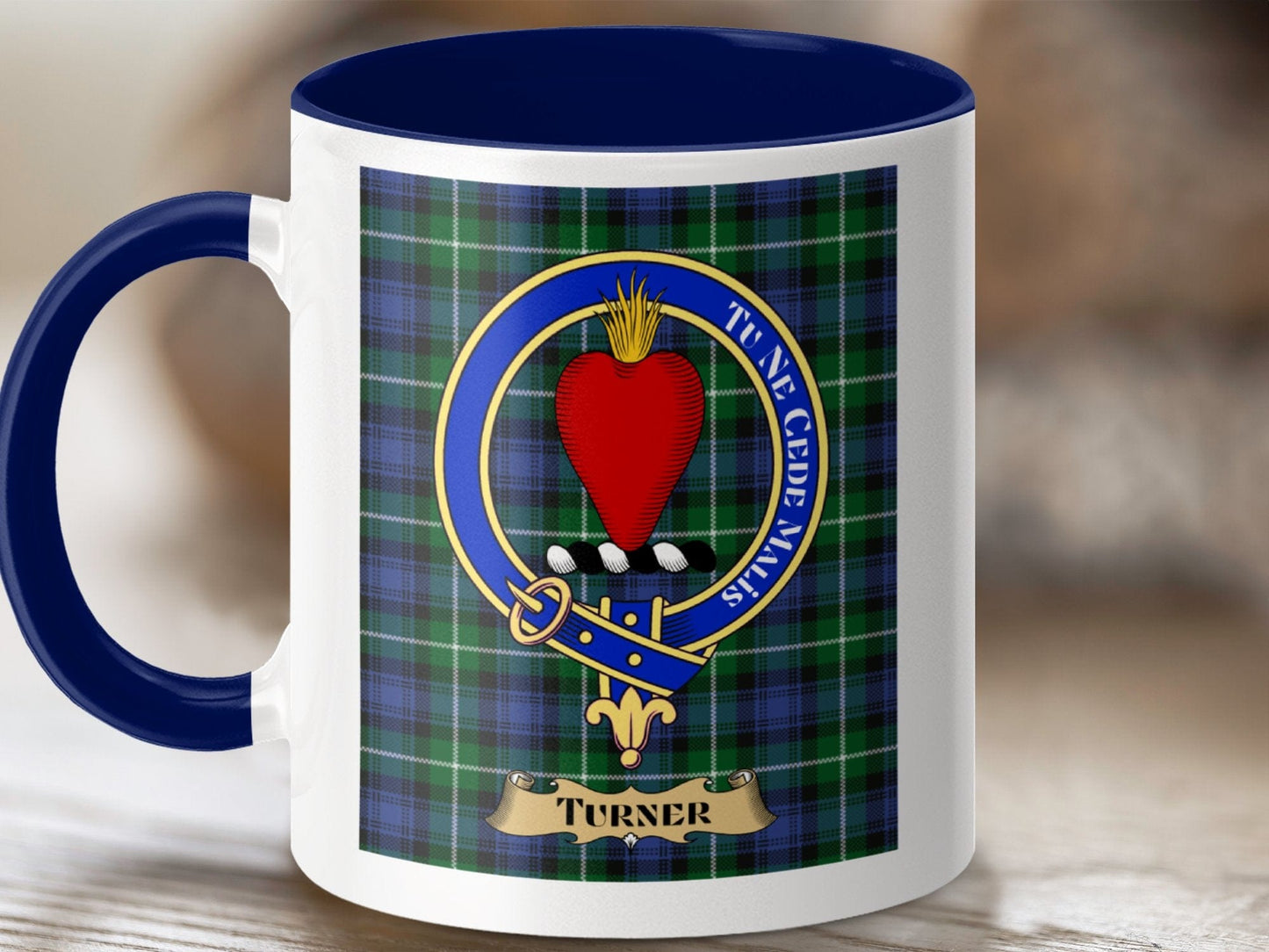 Physical Item 11oz / Dark Blue Turner Clan Scottish Tartan Crest Mug