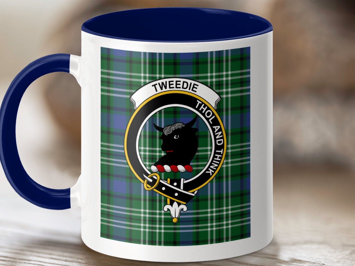 Physical Item 11oz / Dark Blue Tweedie Clan Scottish Tartan Crest Mug