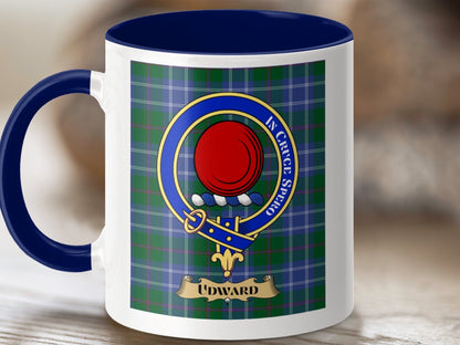 Physical Item 11oz / Dark Blue Udward Clan Scottish Tartan Crest Mug