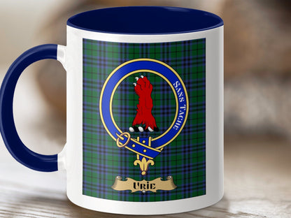 Physical Item 11oz / Dark Blue Urie Clan Scottish Tartan Crest Mug