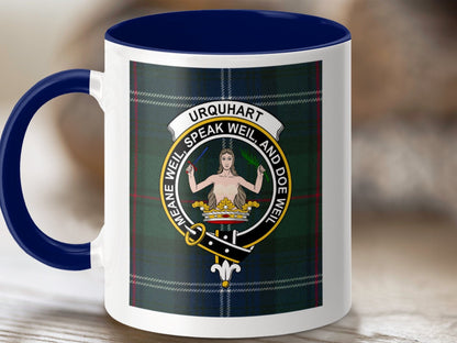 Physical Item 11oz / Dark Blue Urquhart Clan Scottish Tartan Crest Mug