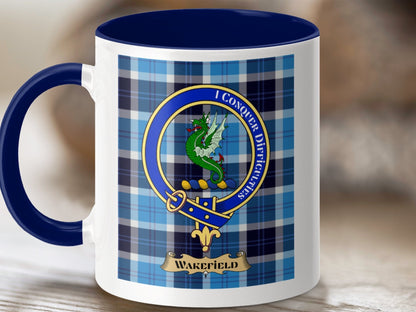 Physical Item 11oz / Dark Blue Wakefield Clan Scottish Tartan Crest Mug