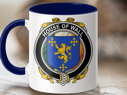 Physical Item 11oz / Dark Blue Wall Family Name Irish Crest Ceramic Mugs