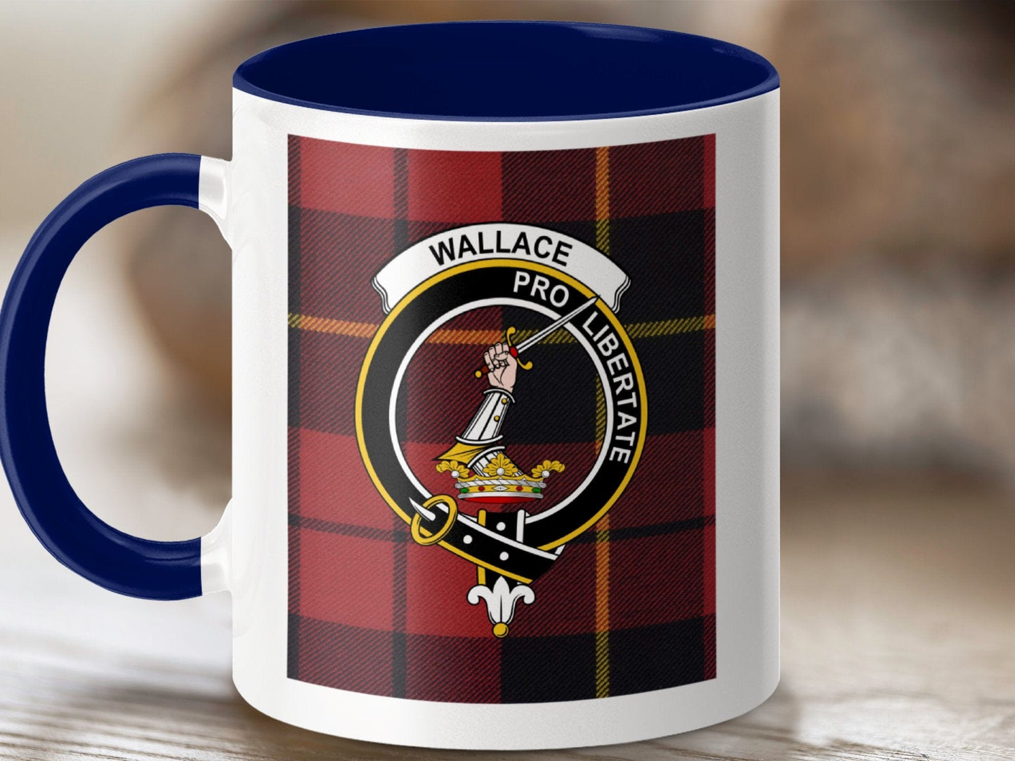 Physical Item 11oz / Dark Blue Wallace Clan Scottish Tartan Crest Mug