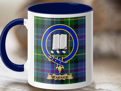 Physical Item 11oz / Dark Blue Warner Clan Scottish Tartan Crest Mug